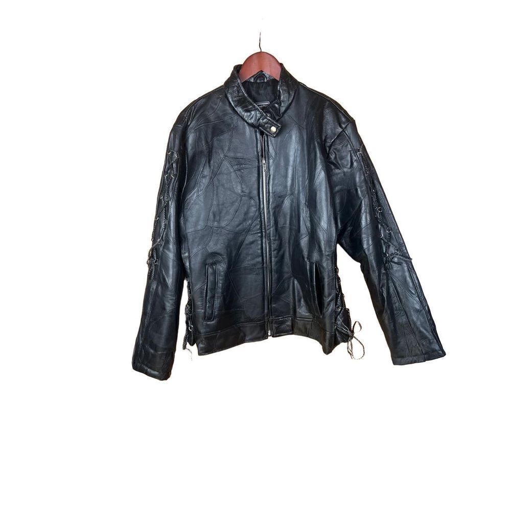 Vintage Diamond plate Buffalo leather 2xl womans leather jacket biker motorcycle